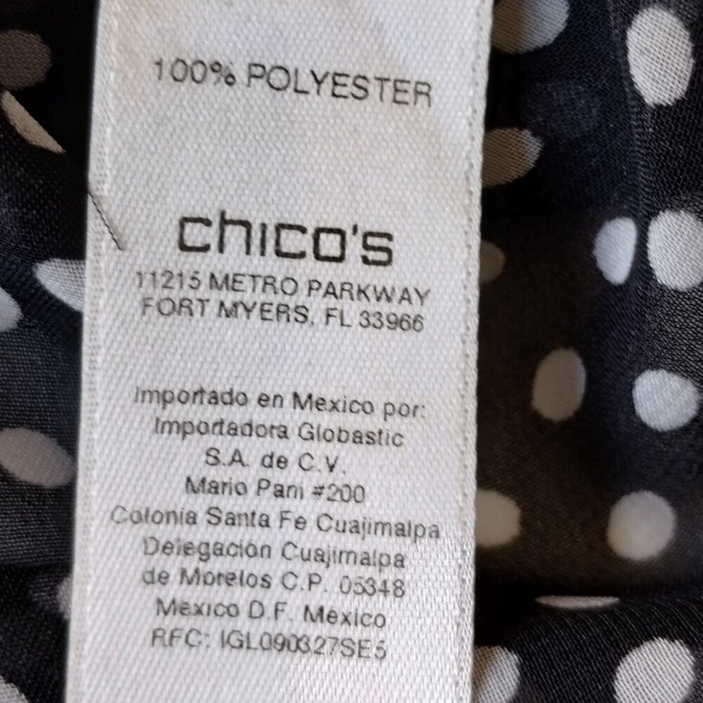 Chico's Black and White Fringe Front Polka Dot Button Down Blouse Size 3/XL - Picture 8 of 10